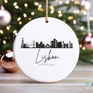 Lisbon Ornament, Lisbon Christmas Ornament, Unique Portugal Gift, Ceramic, Lisbon Skyline Art, Lisbon Gift Souvenir, Portugal Themed Gift