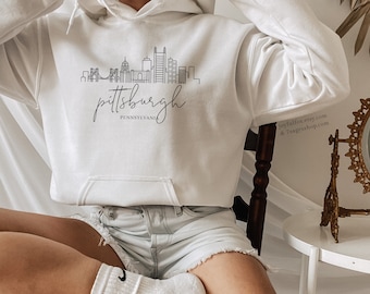 Pittsburgh Hoodie Sweatshirt, Pennsylvania Sweatshirt, Pittsburgh Shirt, Pittsburgh Souvenir Gift, Skyline Art Soft Crewneck Sweatshirt