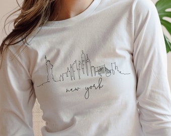 New York Tee, NY Long Sleeve Tee, New York Skyline, NY Shirt, NYC East Coast Sweatshirt, New York Souvenir Long Sleeve Shirt, Unisex Sizing