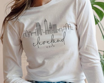 Cleveland Long Sleeve Tee, Cleveland Shirt, Ohio TShirt, Cleveland Skyline, Cleveland Skyline Art, Soft Long Sleeve Tee, Unisex Sizing