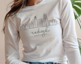 Raleigh Long Sleeve Tshirt, Raleigh Shirt, North Carolina T-Shirt, Raleigh Skyline, Raleigh Tee, Raleigh Soft Long Sleeve Tee