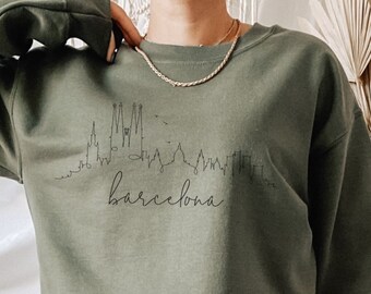 Barcelona Spain Sweatshirt, Barcelona City Skyline, Barcelona Art, Skyline Art, Spain Art, Barcelona Soft Crewneck