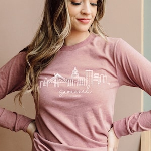 Savannah Long Sleeve Tshirt, Savannah Georgia Shirt, Savannah Skyline Art, Savannah Gift, Soft Long Sleeve Tee