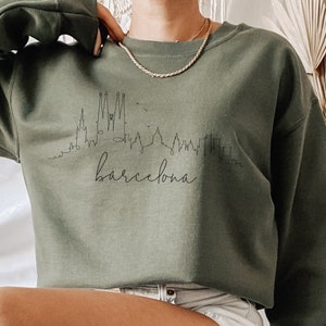 Barcelona Spain Sweatshirt, Barcelona City Skyline, Barcelona Art, Skyline Art, Spain Art, Barcelona Soft Crewneck