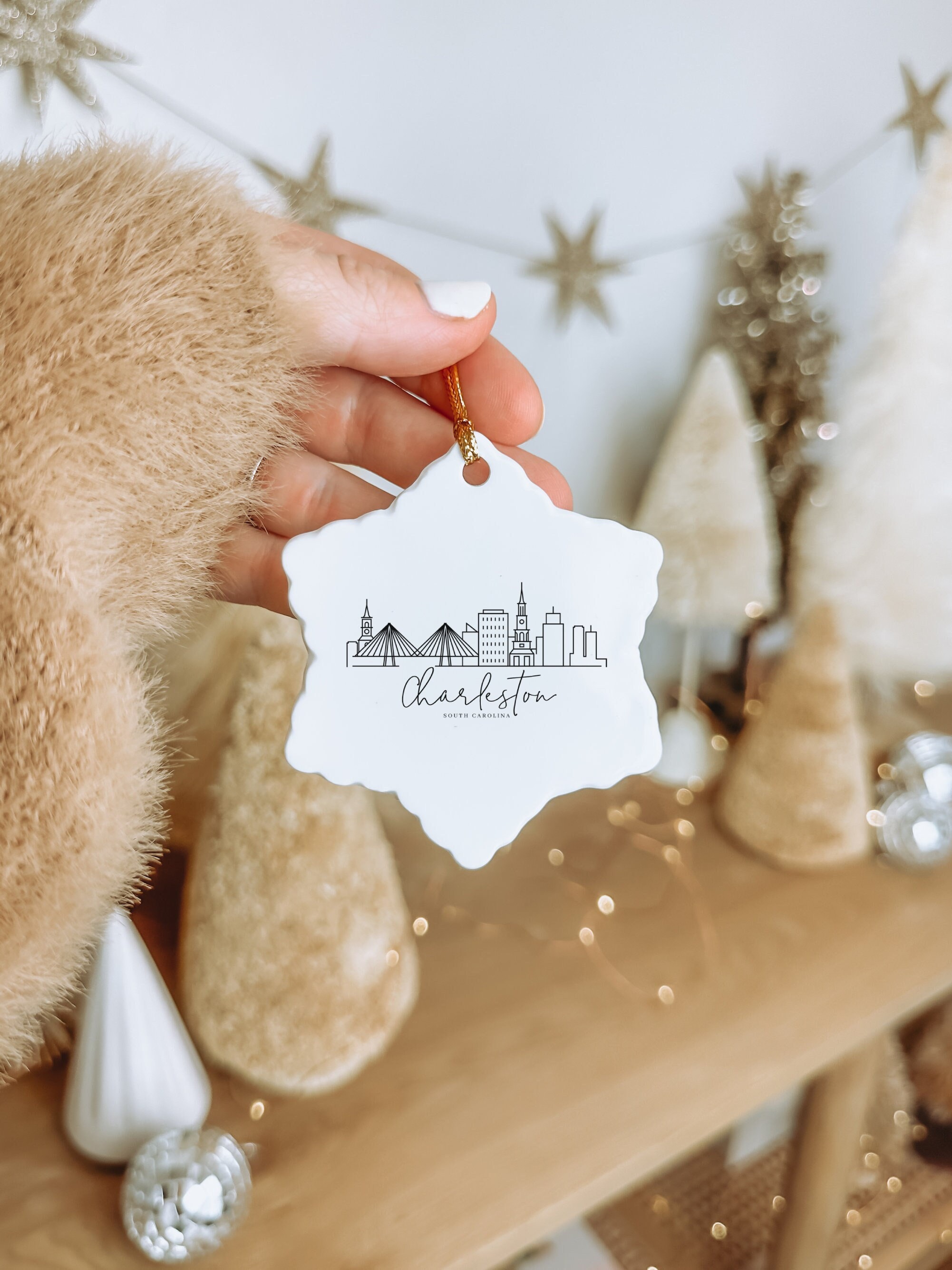 Charleston Ceramic Ornament, Charleston Christmas Ornament, South Carolina Souvenir, Charleston Skyline, Charleston Gift, Charleston Trip