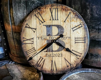 100% customizable Bourbon Whiskey Barrel Head clock