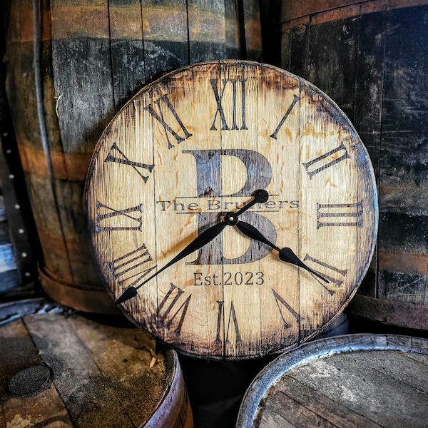100% customizable Bourbon Whiskey Barrel Head clock