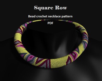 Square Row. Bead crochet rope pattern, PDF pattern, DIY, beaded necklace, bead crocheting