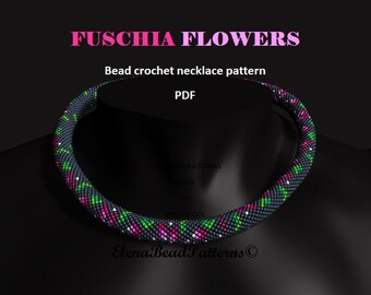 Fuschia Flowers. Bead crochet rope pattern, PDF pattern, DIY, beaded necklace, bead crocheting, floral spring bracelet