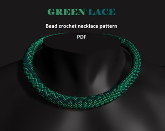 Green Lace. Bead crochet rope pattern, PDF pattern, beaded necklace, bead crocheting, green necklace, unisex pattern