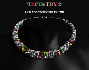 Tapestry 2. Bead crochet rope pattern, PDF pattern, beaded necklace, bead crocheting, grey unisex bead crochet necklace pattern