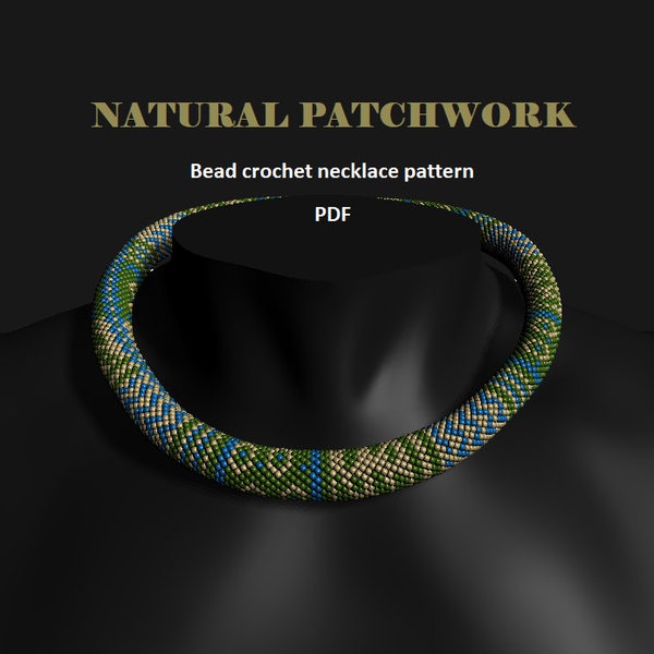 Patchwork naturel. Modèle de corde de crochet de perle, modèle pdf, DIY, collier perlé, crochet de perle