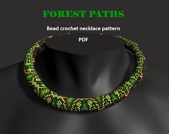 Forest Paths. Bead crochet rope pattern, PDF pattern, DIY, beaded necklace, bead crocheting, green ornamental necklace, green beaded rope