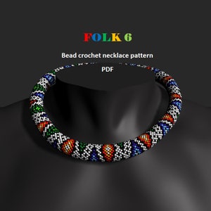 Folk 6. Bead crochet rope pattern, PDF pattern, DIY, beaded necklace, bead crocheting,bright colours, beadwork rope, unisex necklace, boho