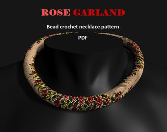 Rose Garland. Bead crochet rope pattern PDF pattern DIY beaded necklace bead crocheting Floral necklace Flowers Roses Pattern pastel colours