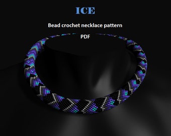 Ice.  Bead crochet rope pattern, PDF pattern, beaded necklace, bead crocheting, blue black necklace, fantasy goth fire
