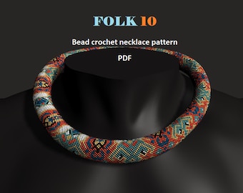 Folk 10. Bead crochet rope pattern PDF pattern DIY beaded necklace bead crocheting boho necklace folk gipsy ethnic turquoise red blue