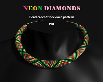 Neon Diamonds. Bead crochet rope pattern, PDF pattern, DIY, beaded necklace, bead crocheting,neon colours necklace, beadwork rope, unisex