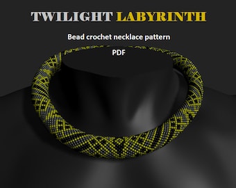 Twilight Labyrinth. Bead crochet rope pattern, PDF pattern, DIY, beaded necklace, bead crocheting, graphic necklace, gray black beads