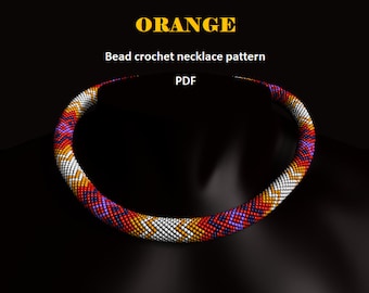 Orange. Bead crochet rope pattern, PDF pattern, beaded necklace, bead crocheting, white orange red, ornamental pattern, blue orange