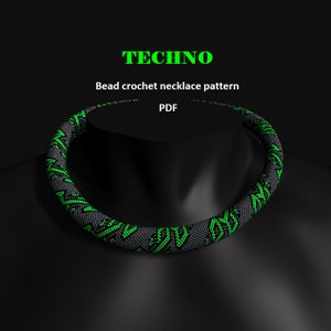 May include: A black and green beaded necklace pattern, titled "TECHNO Bead crochet necklace pattern PDF".