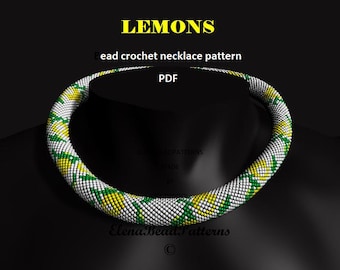 Lemons. Bead crochet rope pattern, PDF pattern, DIY, beaded necklace, bead crocheting,fruit  necklace, beadwork summer rope, unisex