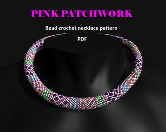 Pink patchwork. Bead crochet rope pattern, PDF pattern, DIY, beaded necklace, bead crocheting
