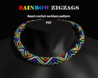 Rainbow Zigzags. Bead crochet rope pattern, PDF pattern, beaded necklace, bead crocheting, rainbow necklace, zigzag pattern,