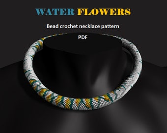 Water Flowers. Bead crochet rope pattern PDF pattern DIY beaded necklace bead crocheting Floral necklace Watercolours pattern pastel colours