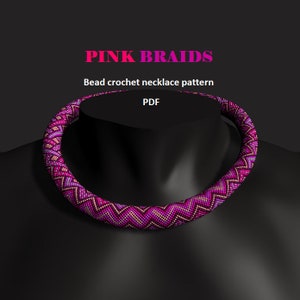 Pink Braids. Bead crochet rope pattern, PDF pattern, DIY, beaded necklace, bead crocheting, pink purple bead rope, women necklace