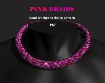 Pink Braids. Bead crochet rope pattern, PDF pattern, DIY, beaded necklace, bead crocheting, pink purple bead rope, women necklace