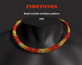 Firetones. Bead crochet rope pattern, PDF pattern, DIY, beaded necklace, bead crocheting