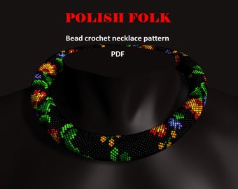 Polish Folk. Bead crochet rope pattern, PDF pattern, DIY, beaded necklace, bead crocheting