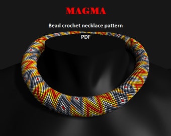 Magma. Bead crochet rope pattern, PDF pattern, DIY, beaded necklace, bead crocheting, zigzags, gray red orange