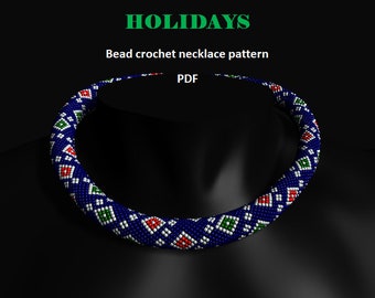 Holidays. Bead crochet rope pattern, PDF pattern, DIY, beaded necklace, bead crocheting