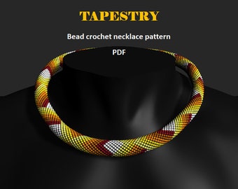 Tapestry. Bead crochet rope pattern, PDF pattern, DIY, beaded necklace, bead crocheting, orange yellow necklace, beadwork rope, unisex