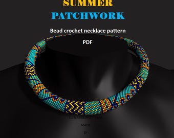 Summer Patchwork. Bead crochet rope pattern, PDF pattern, DIY, beaded necklace, bright colours, beadwork rope, unisex necklace