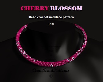 Cherry Blossom. Bead crochet rope pattern, PDF pattern, beaded necklace, bead crocheting, up to 10 beads rope, slip stitch method, sakura