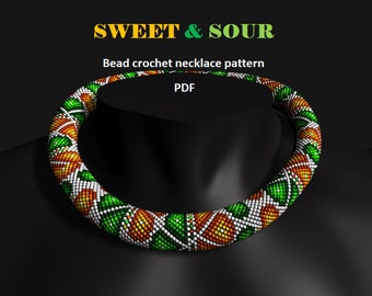Sweet & Sour. Bead crochet rope pattern, PDF pattern, beaded rope, bead crocheting, juicy colours, bright summer beaded necklace, unisex