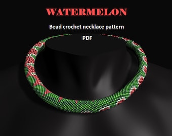 Watermelon. Bead crochet rope pattern, PDF pattern, beaded necklace, bead crocheting, green necklace, unisex pattern, pink green necklace
