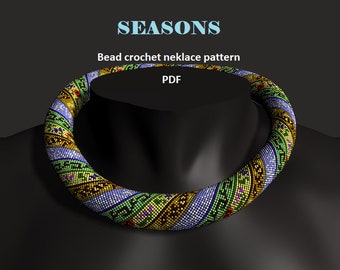 SEASONS. Bead crochet rope pattern, PDF pattern, DIY, beaded necklace, bead crocheting, multicoloured necklace