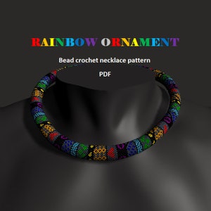 Collana patchwork Rainbow Ornament. Motivo corda all&#39;uncinetto perline, modello PDF, collana di perline, uncinetto di perline, corda patchwork