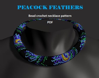 Pecock Feathers. Bead crochet rope pattern, PDF pattern, DIY, beaded necklace, bead crocheting