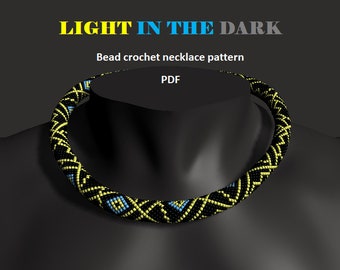 Light In The Dark. Bead crochet rope pattern, PDF pattern, DIY, beaded necklace, bead crocheting,black glow in the dark necklace,beaded rope