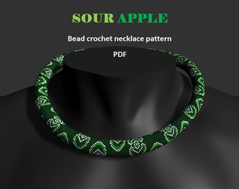 Sour Apple. Bead crochet rope pattern, PDF pattern, beaded necklace, bead crocheting, green white, apple slices