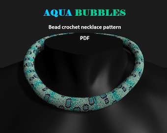 Aqua Bubbles. Bead crochet rope pattern, PDF pattern, beaded necklace, bead crocheting, blue green turquoise, blue necklace pdf