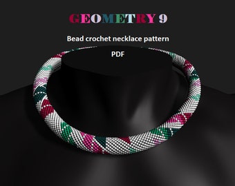 Geometry 9. Bead crochet rope pattern, PDF pattern, beaded necklace, bead crocheting,multicoloured necklace, unisex pattern, diamonds