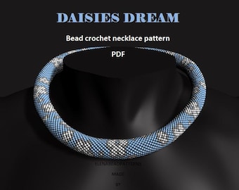 Daisies Dream. Bead crochet rope pattern PDF pattern DIY beaded necklace bead crocheting Flowers daisies necklace Floral Pattern Blue