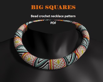 Big Squares. Bead crochet rope pattern, PDF pattern, DIY, beaded necklace, bead crocheting
