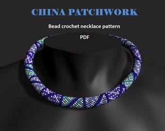 China Patchwork. Bead crochet rope pattern, PDF pattern, DIY, beaded necklace, bead crocheting